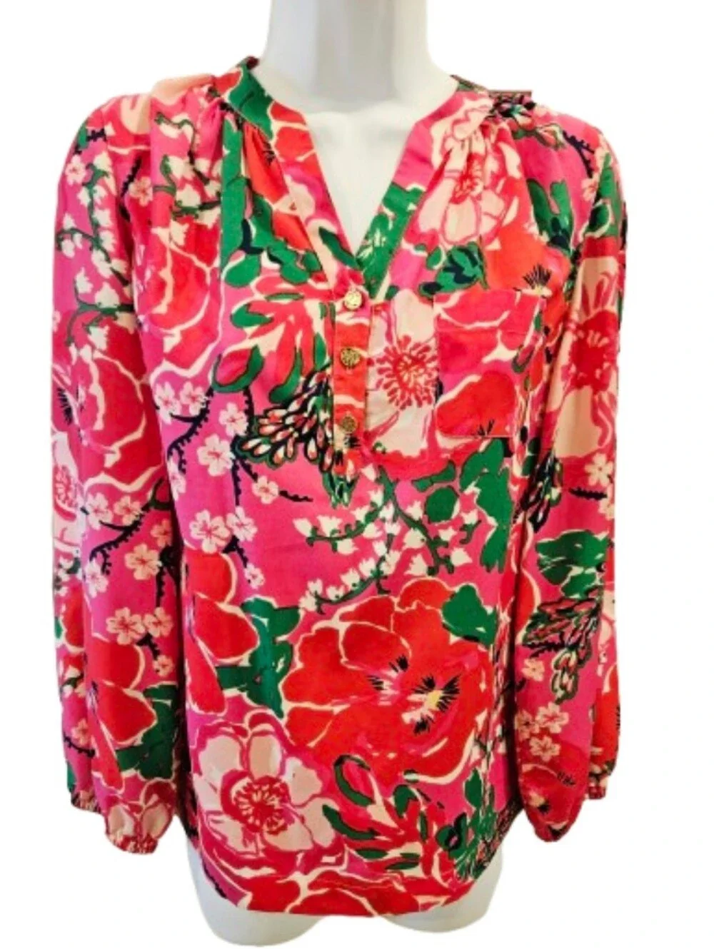 NWOT Lilly Pulitzer Alina Blouse Small Thing Called Love Floral Pink Green XS